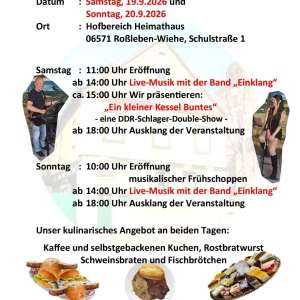 Programm zur Kirmes im Heimathaus Roßleben